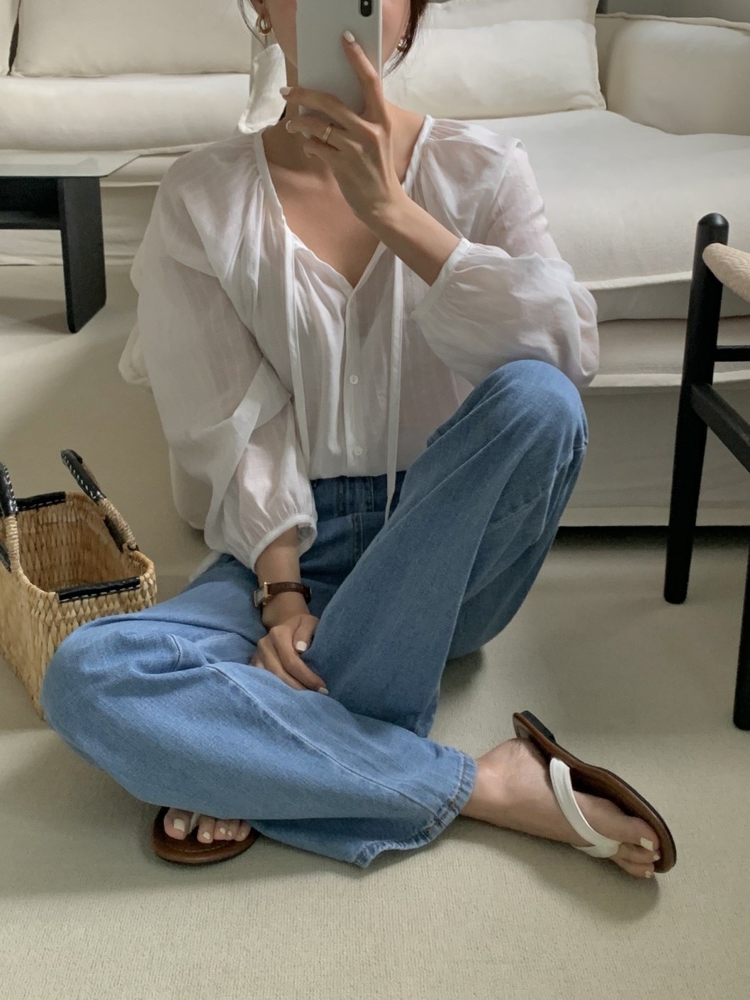 ボタンストラップルーズ長袖ブラウス | 詳細画像17