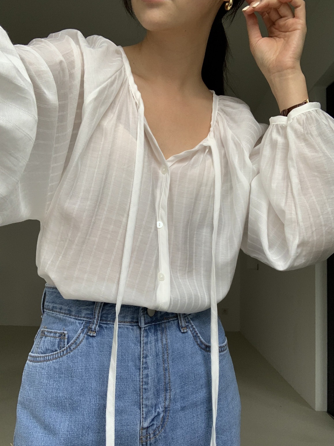 ボタンストラップルーズ長袖ブラウス | 詳細画像19