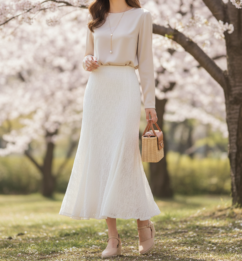 レースウエストゴムロングAラインスカート | 詳細画像4