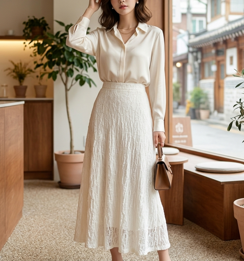 レースウエストゴムロングAラインスカート | 詳細画像3