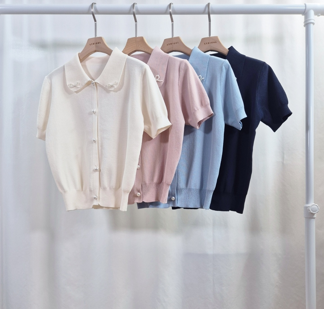 エコパールカラーパール調ボタンパフスリーブ半袖カーディガン | 詳細画像8