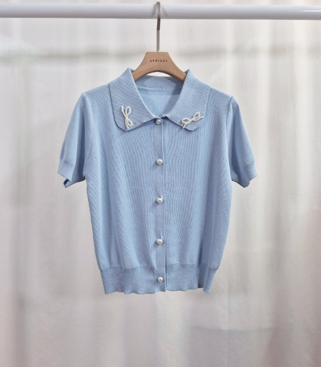 エコパールカラーパール調ボタンパフスリーブ半袖カーディガン | 詳細画像14