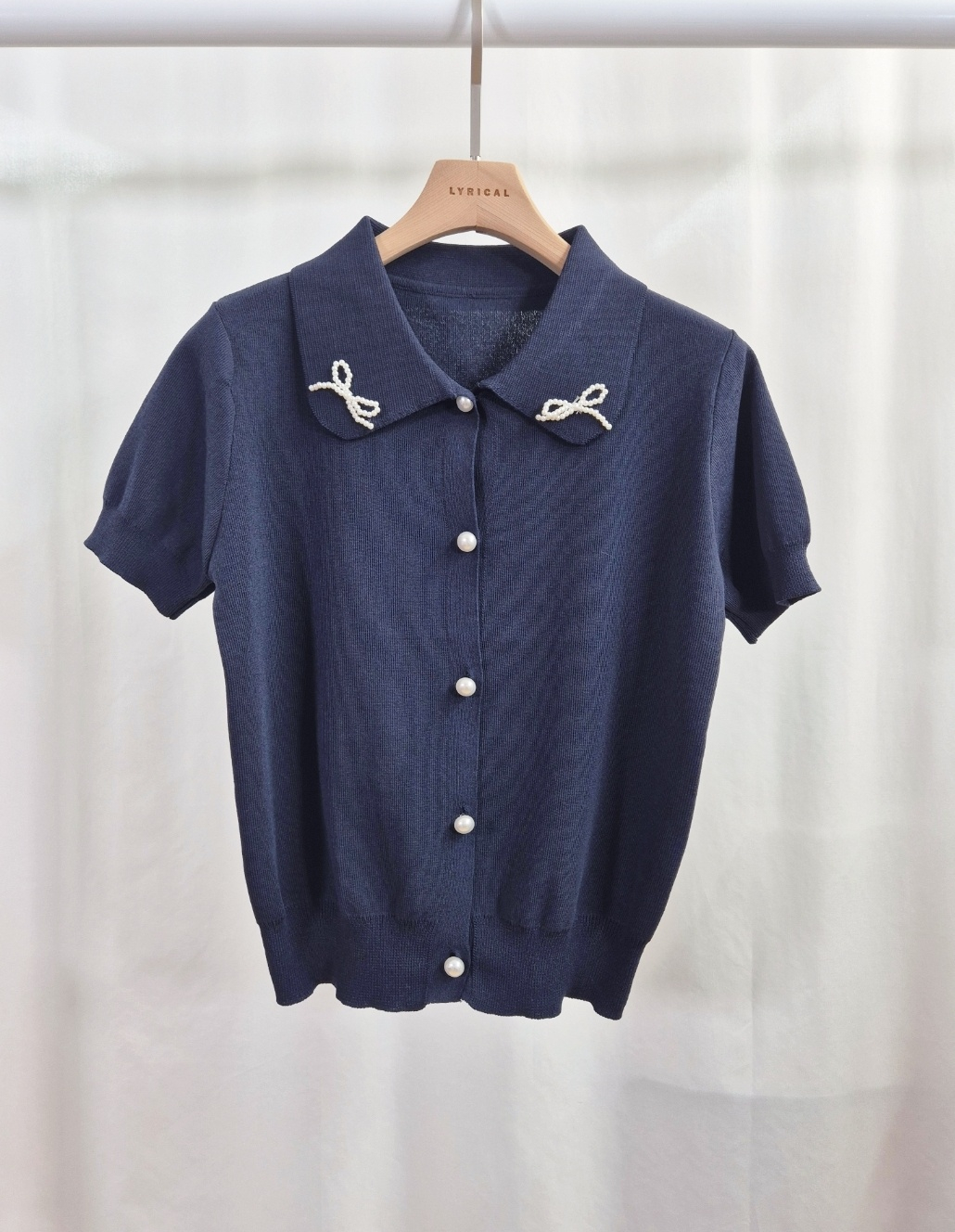 エコパールカラーパール調ボタンパフスリーブ半袖カーディガン | 詳細画像11