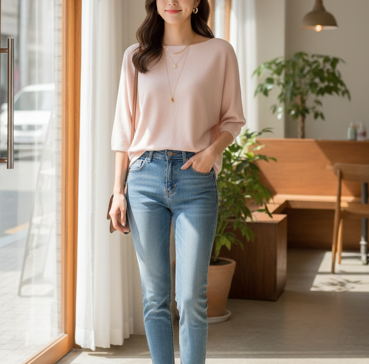 リネン混ボートネックドルマンルーズ7分袖ニット | 詳細画像2