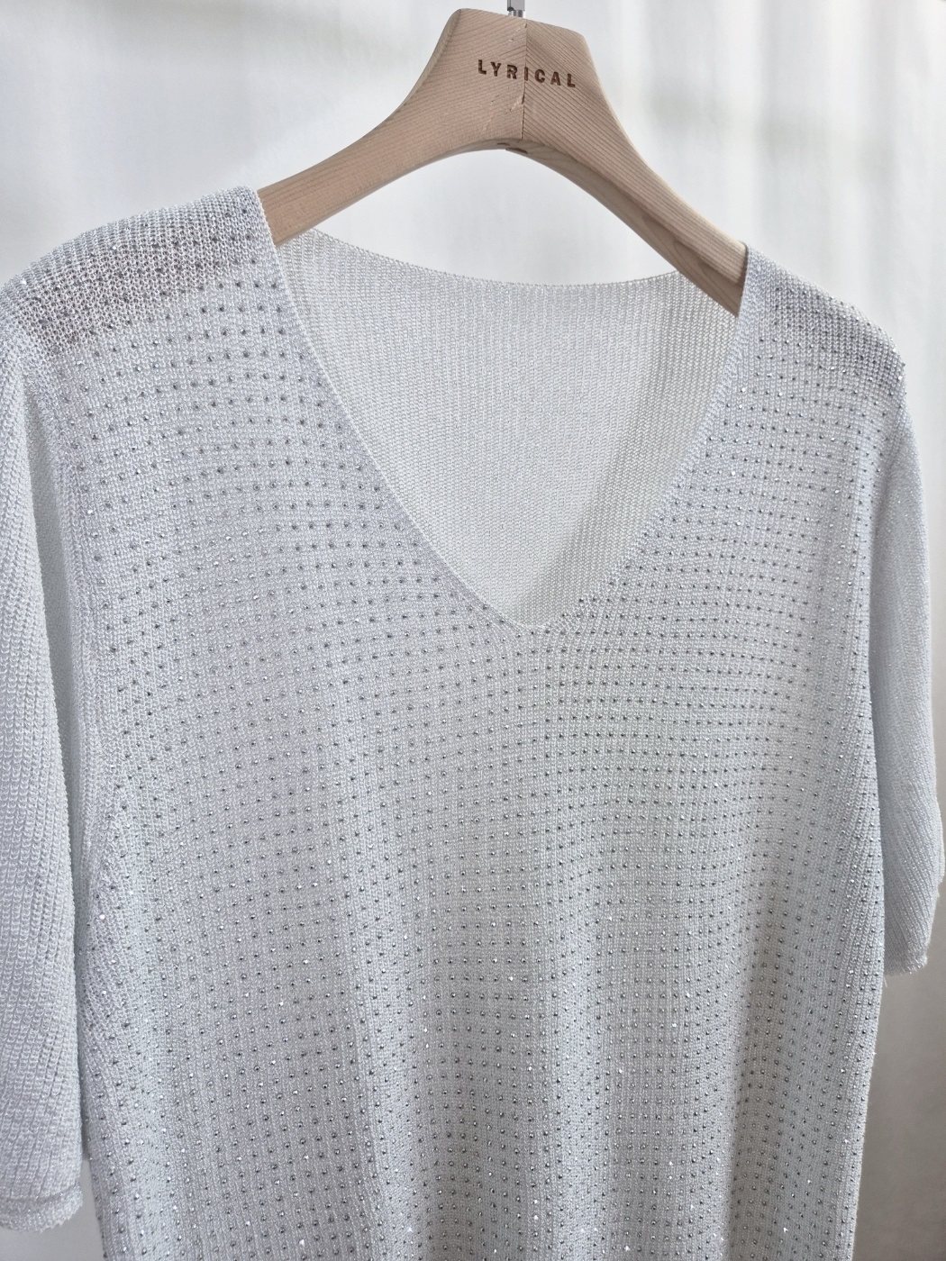 スパンコールVネックルーズ半袖ラインストーンニット | 詳細画像14