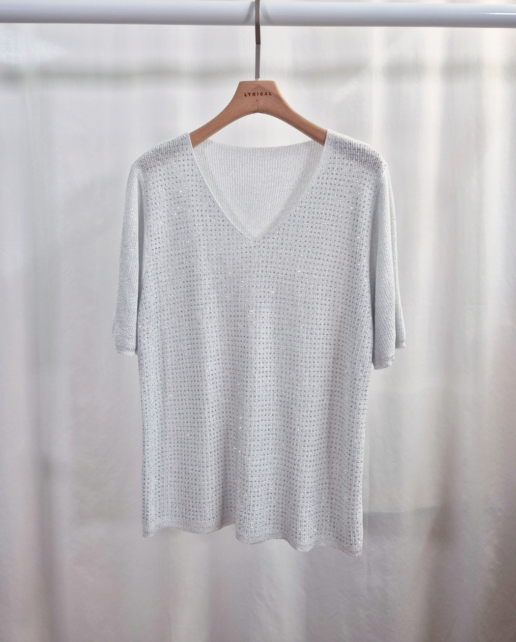 スパンコールVネックルーズ半袖ラインストーンニット | 詳細画像13