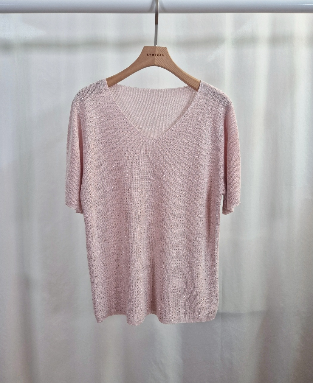 スパンコールVネックルーズ半袖ラインストーンニット | 詳細画像15