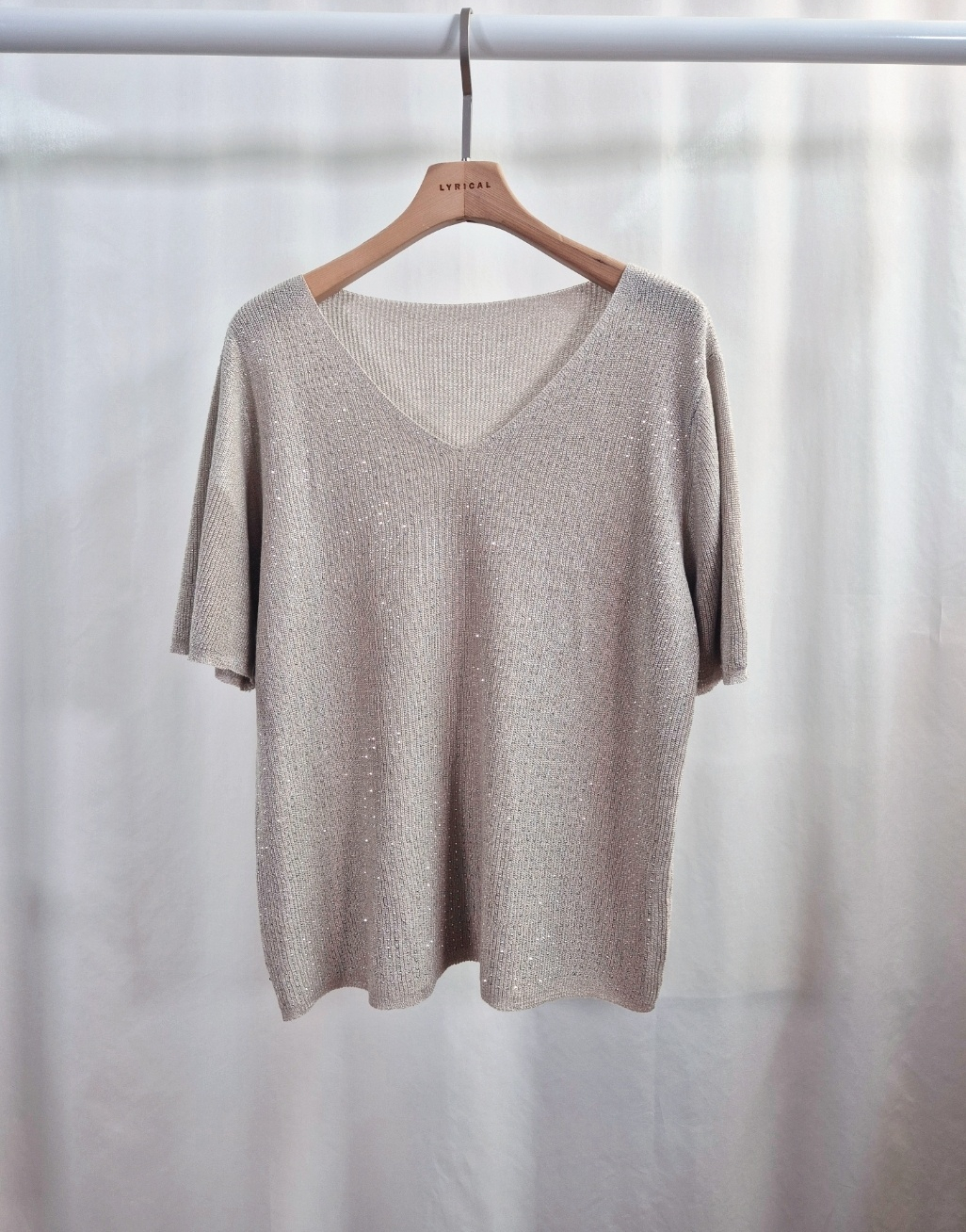 スパンコールVネックルーズ半袖ラインストーンニット | 詳細画像16