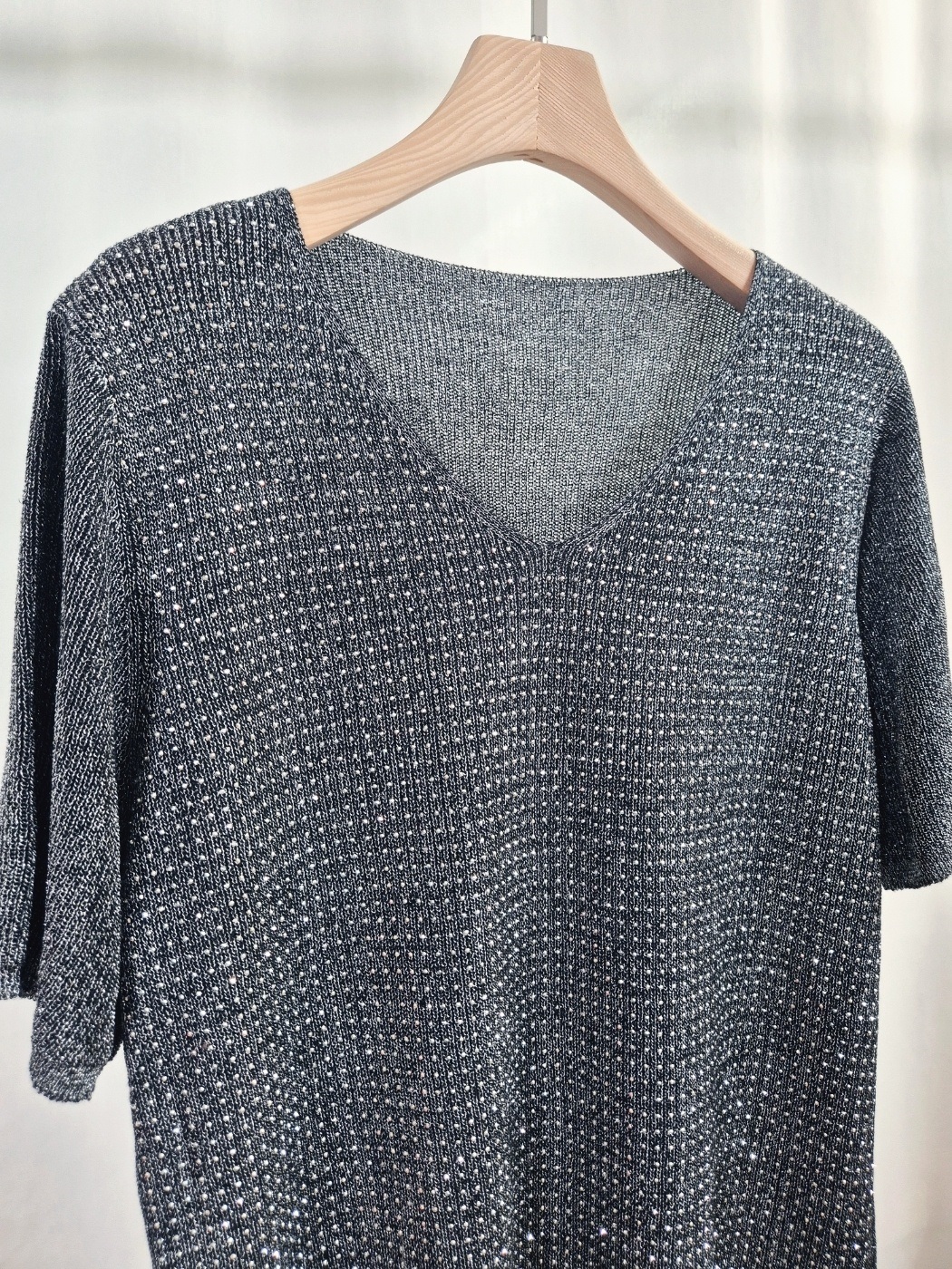 スパンコールVネックルーズ半袖ラインストーンニット | 詳細画像12