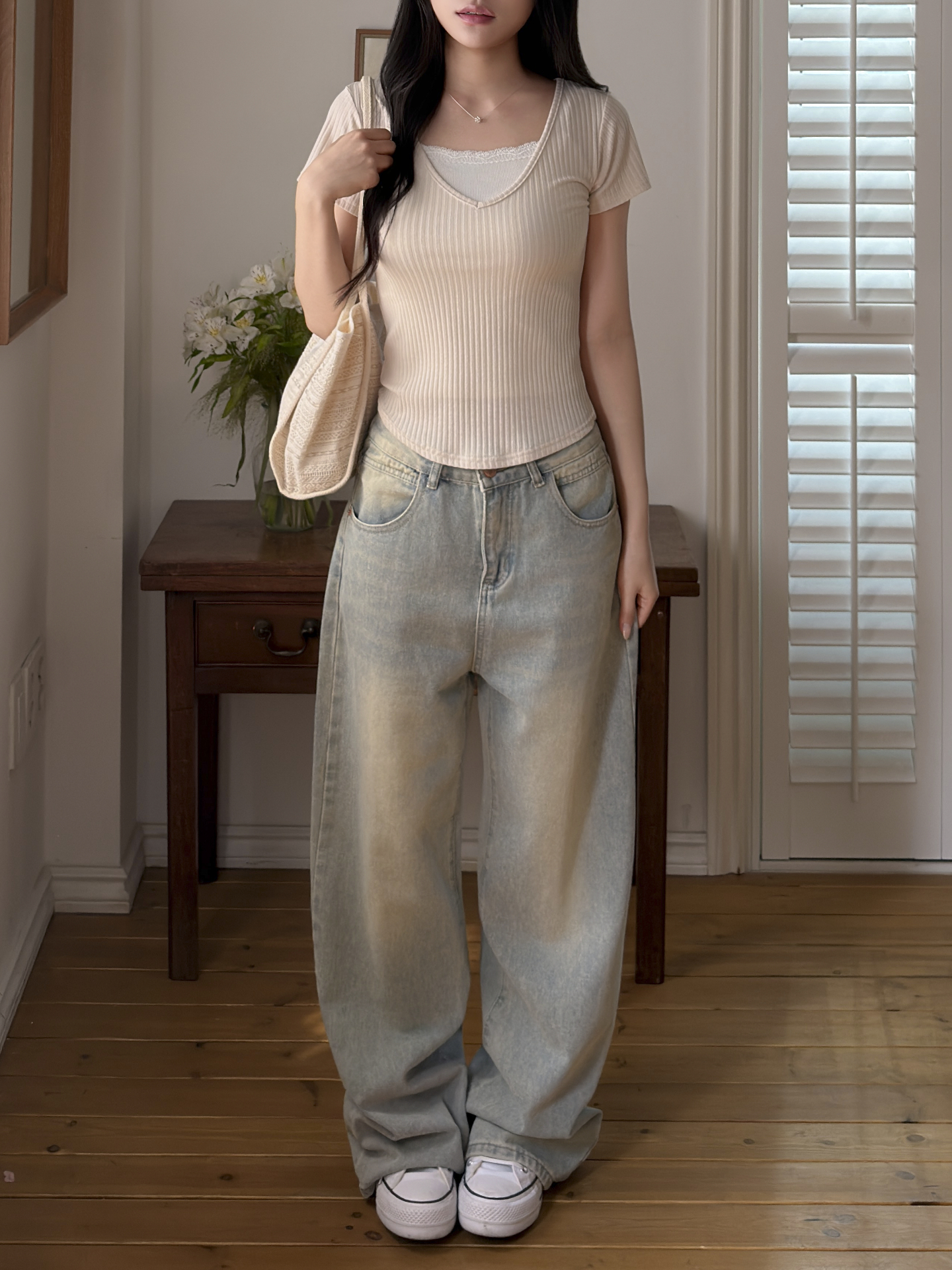 リブVネックスリム半袖Tシャツ | 詳細画像5