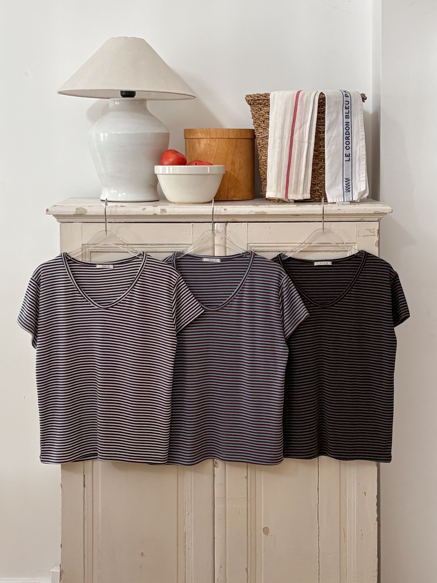 Vネックルーズ半袖ボーダーTシャツ | 詳細画像3