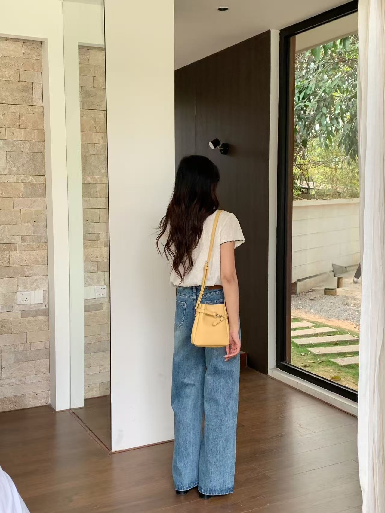 レザー調ベルトアイレットマグネットボタン無地ショルダーバッグ | 詳細画像8