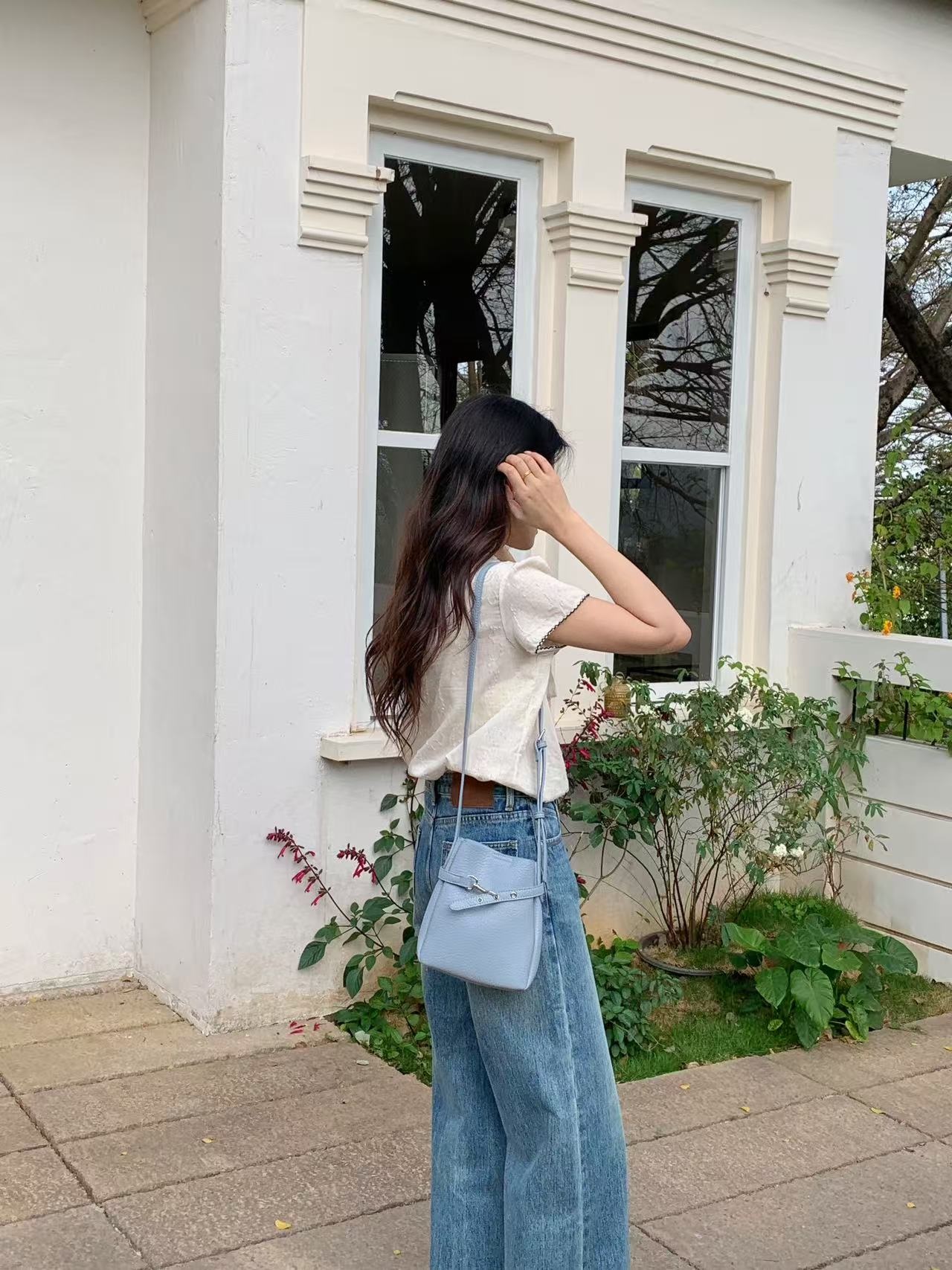 レザー調ベルトアイレットマグネットボタン無地ショルダーバッグ | 詳細画像9