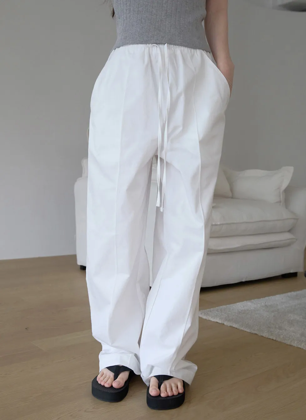コットンゴムポケットラインセミワイド無地パンツSS秋 | 詳細画像1