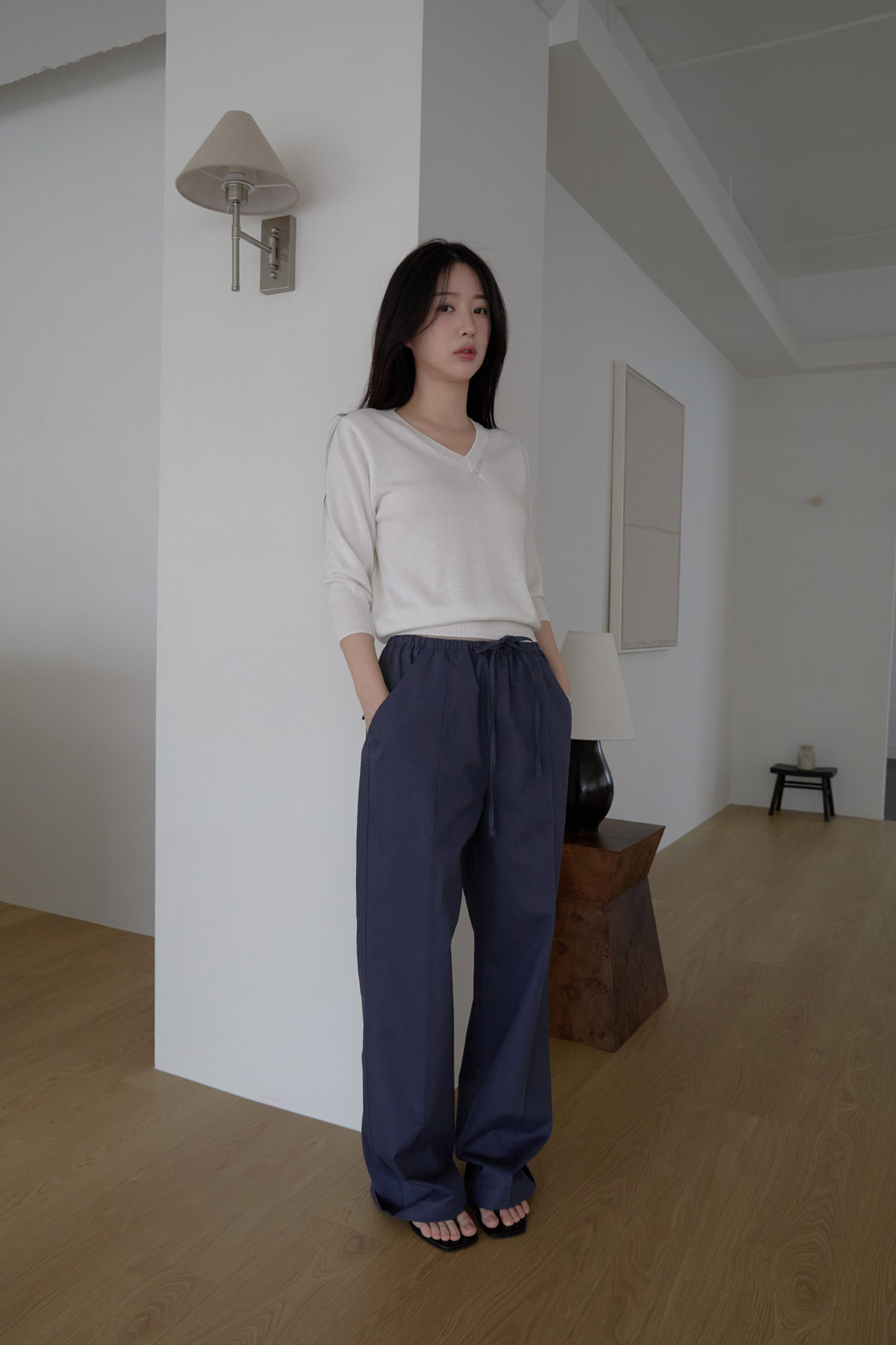 コットンゴムポケットラインセミワイド無地パンツSS秋 | 詳細画像2