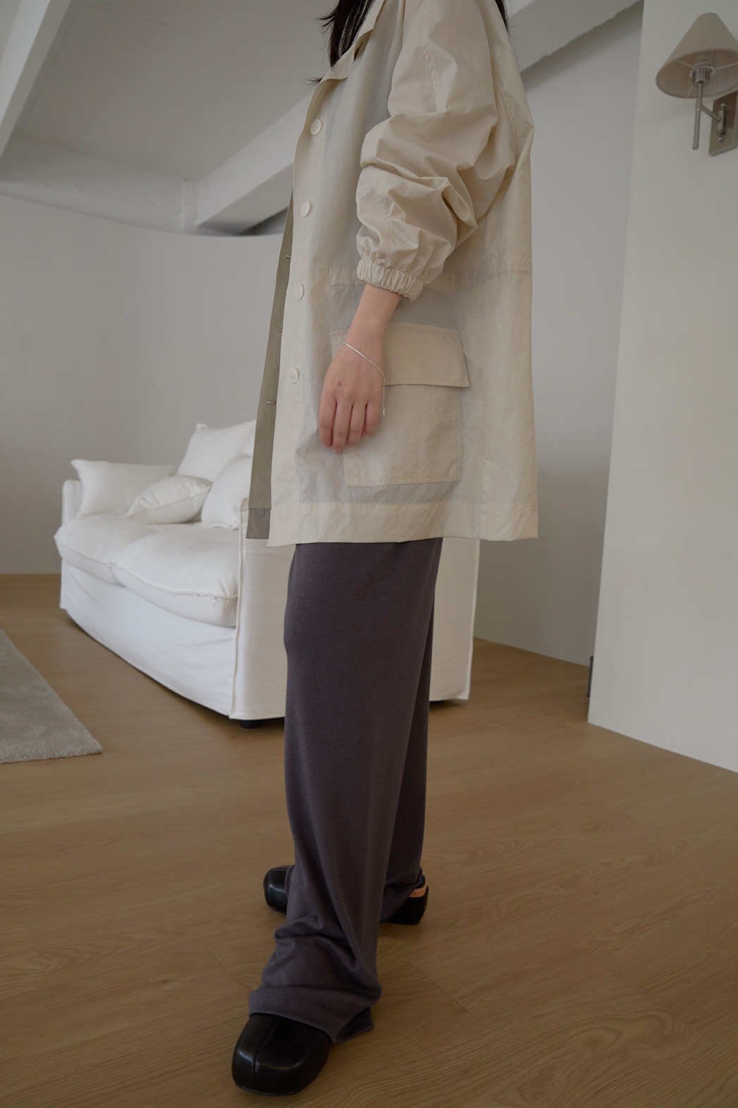 ストレッチベロアナイロンゴムロング無地パンツSS秋 | 詳細画像8