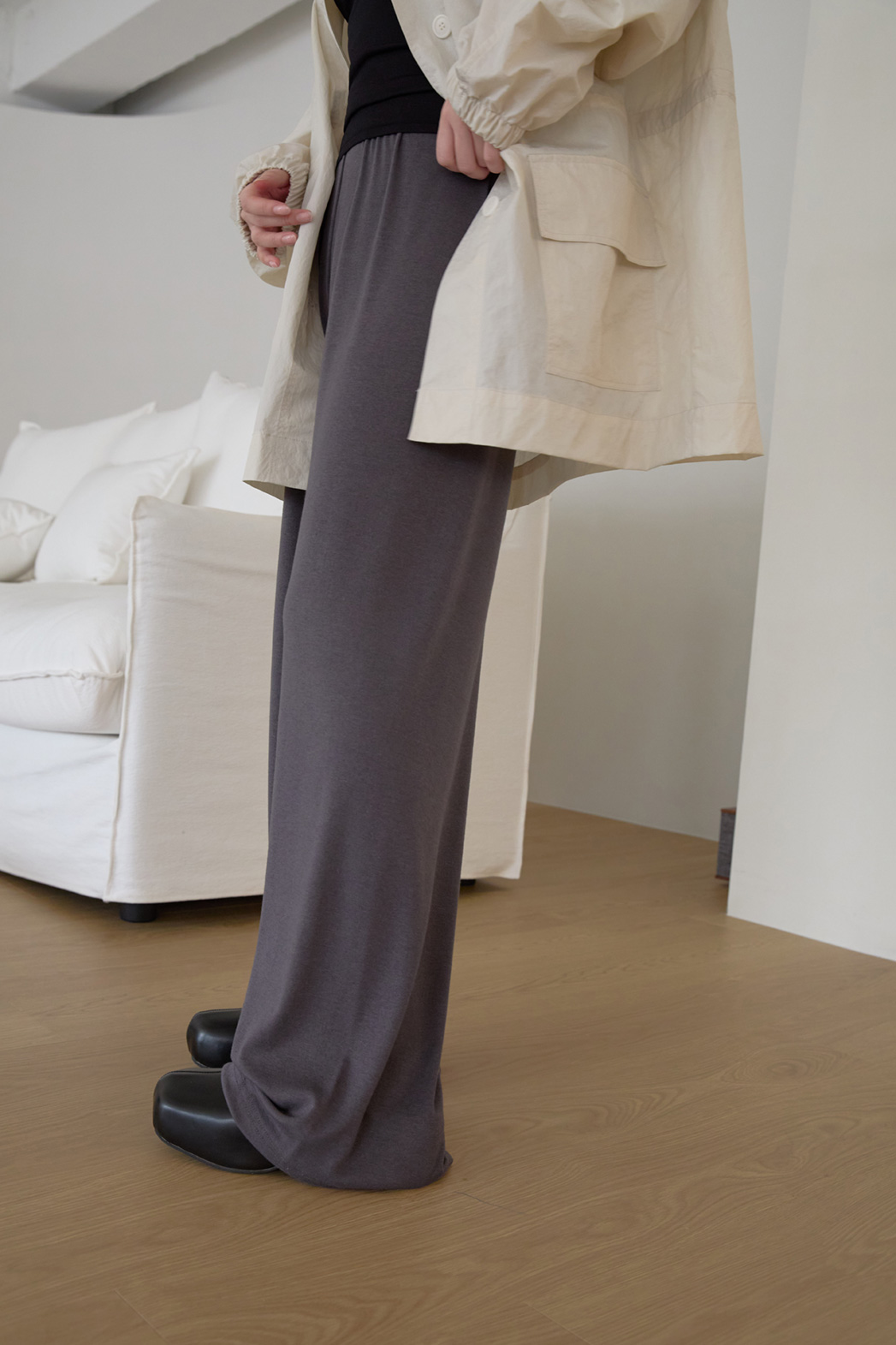 ストレッチベロアナイロンゴムロング無地パンツSS秋 | 詳細画像9