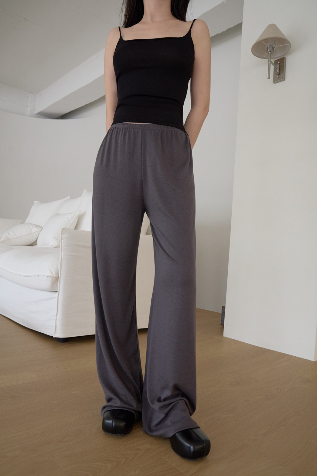 ストレッチベロアナイロンゴムロング無地パンツSS秋 | 詳細画像11