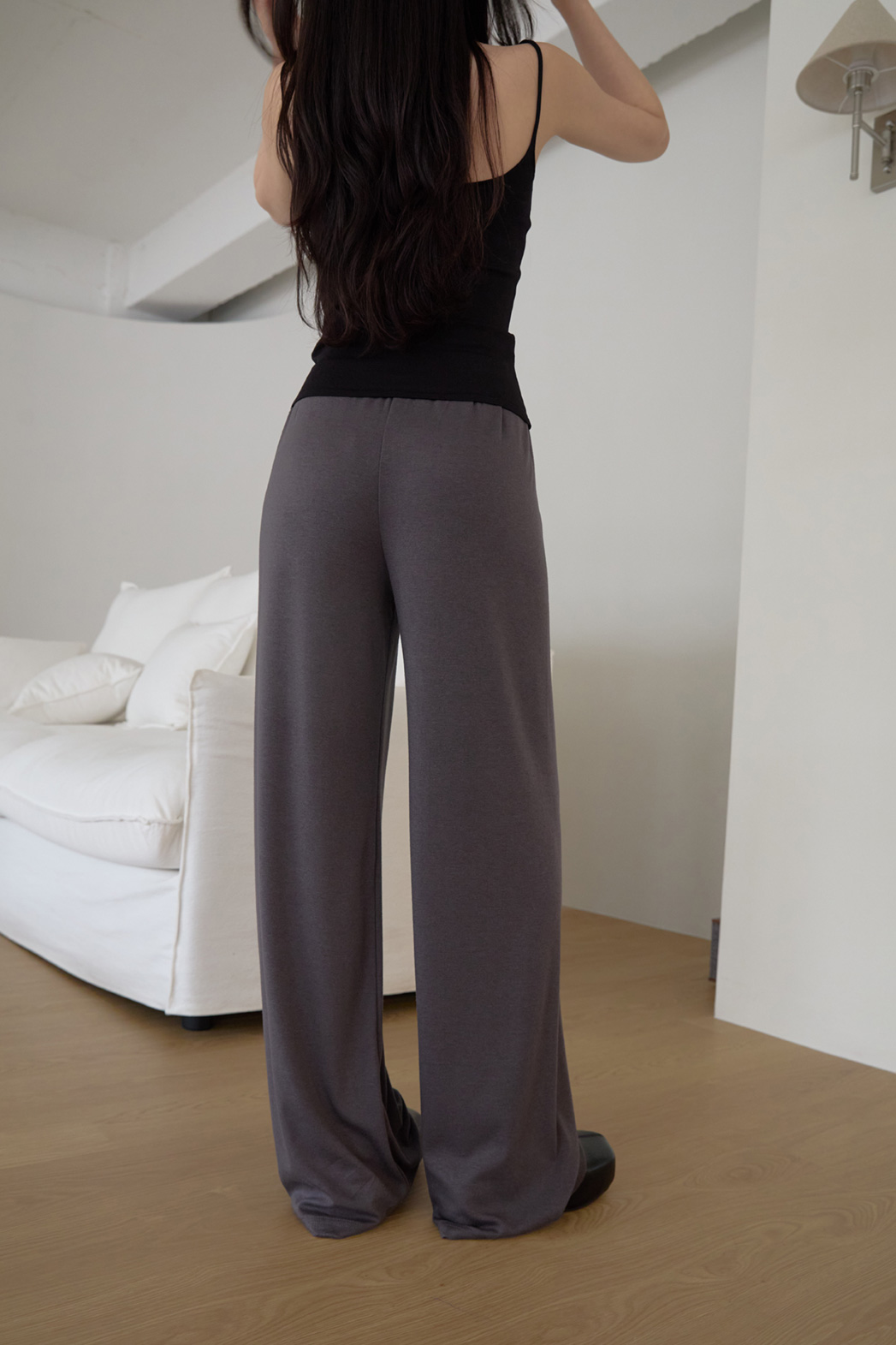 ストレッチベロアナイロンゴムロング無地パンツSS秋 | 詳細画像12