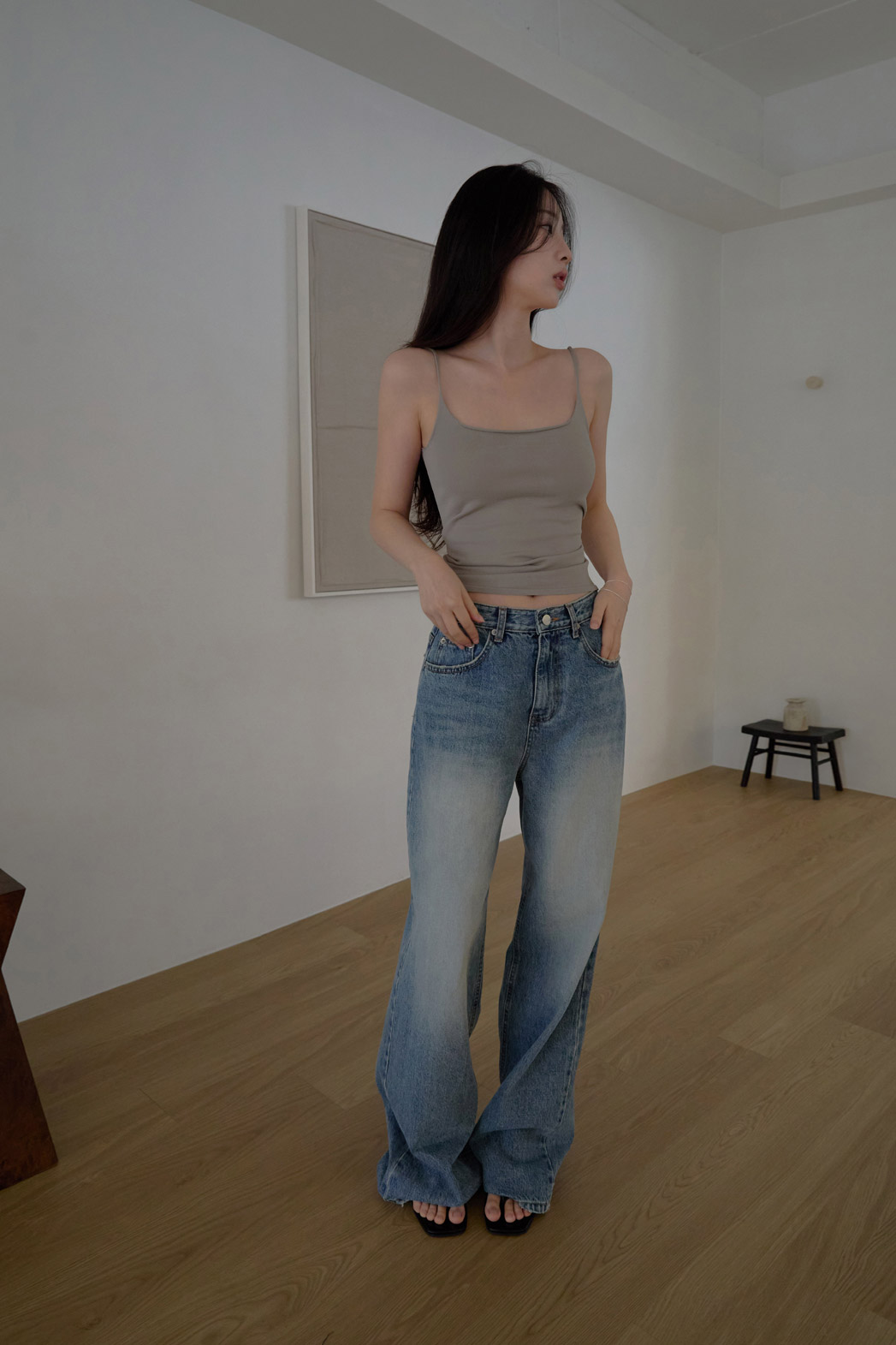 コットンウォッシングビンテージワイド無地デニムパンツオールシーズン | 詳細画像2