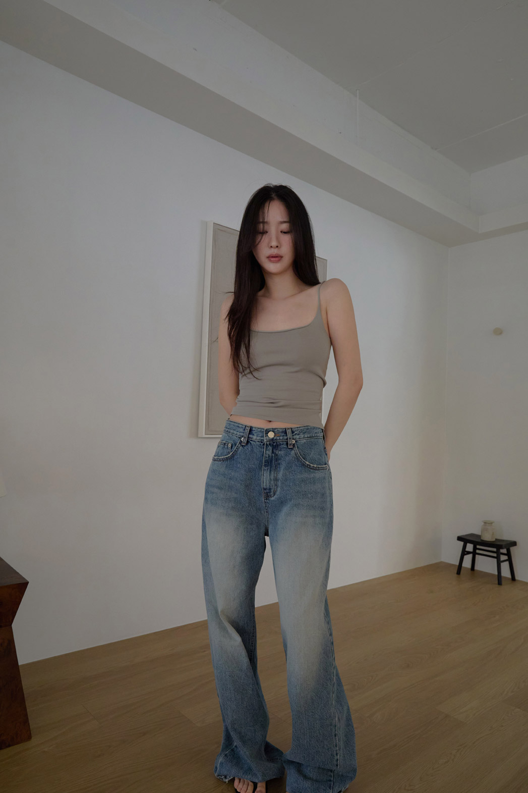 コットンウォッシングビンテージワイド無地デニムパンツオールシーズン | 詳細画像4