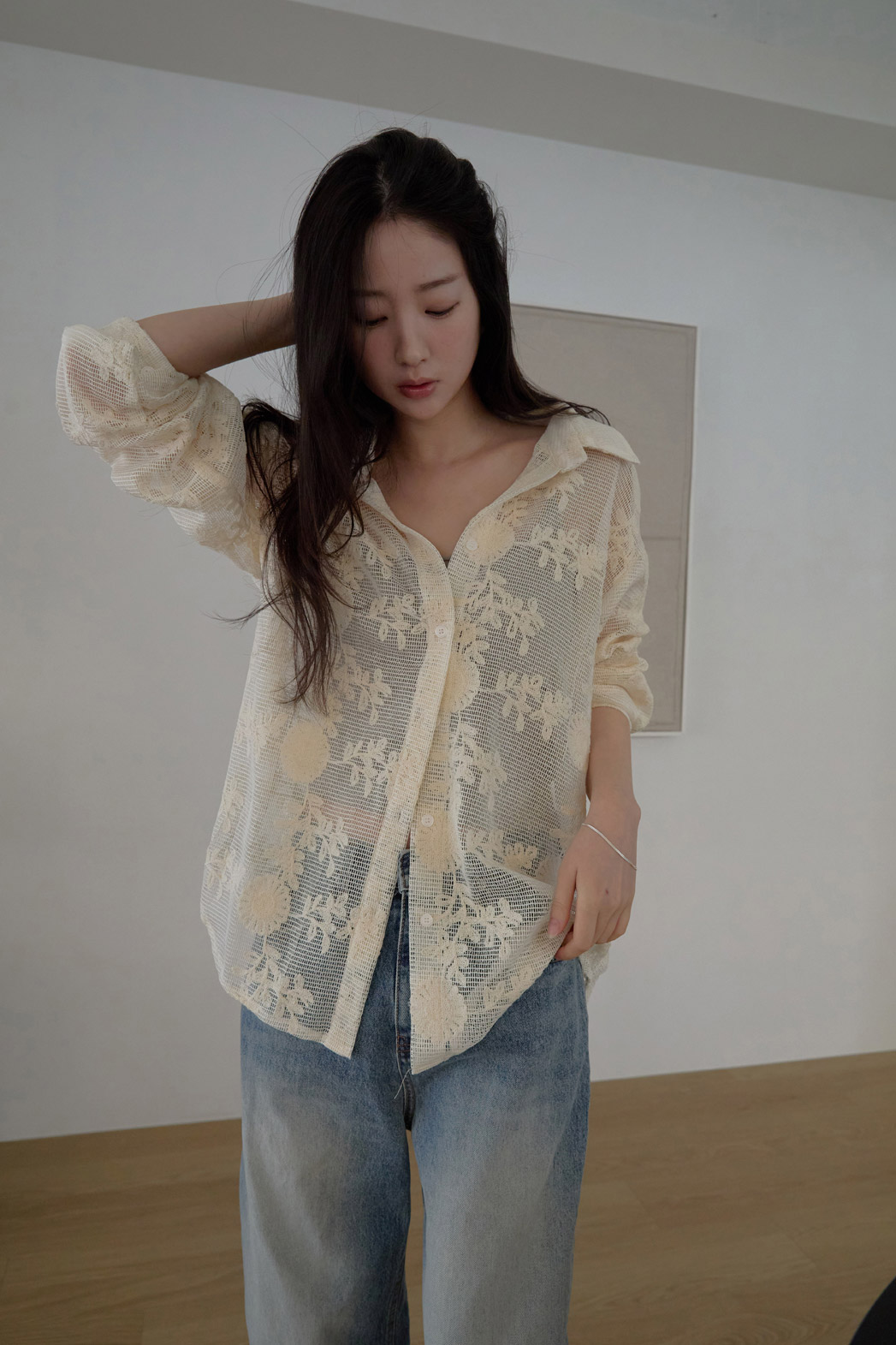 コットンウォッシングビンテージワイド無地デニムパンツオールシーズン | 詳細画像8