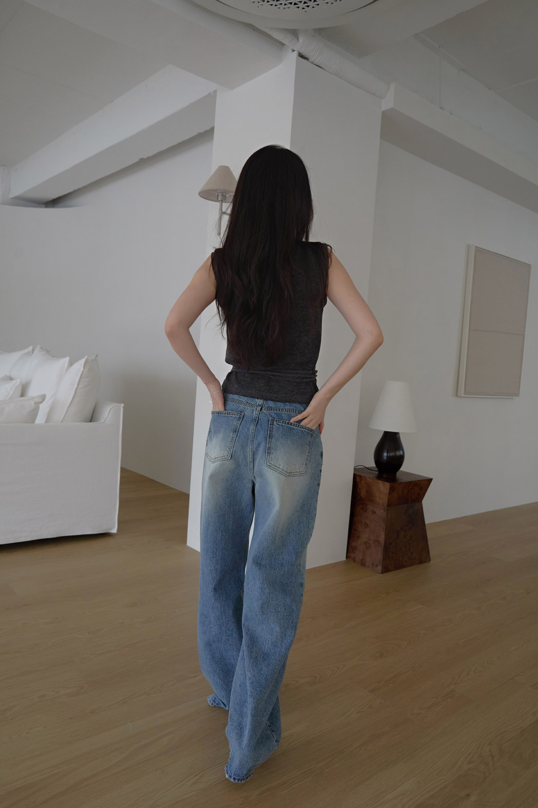 コットンウォッシングビンテージワイド無地デニムパンツオールシーズン | 詳細画像15