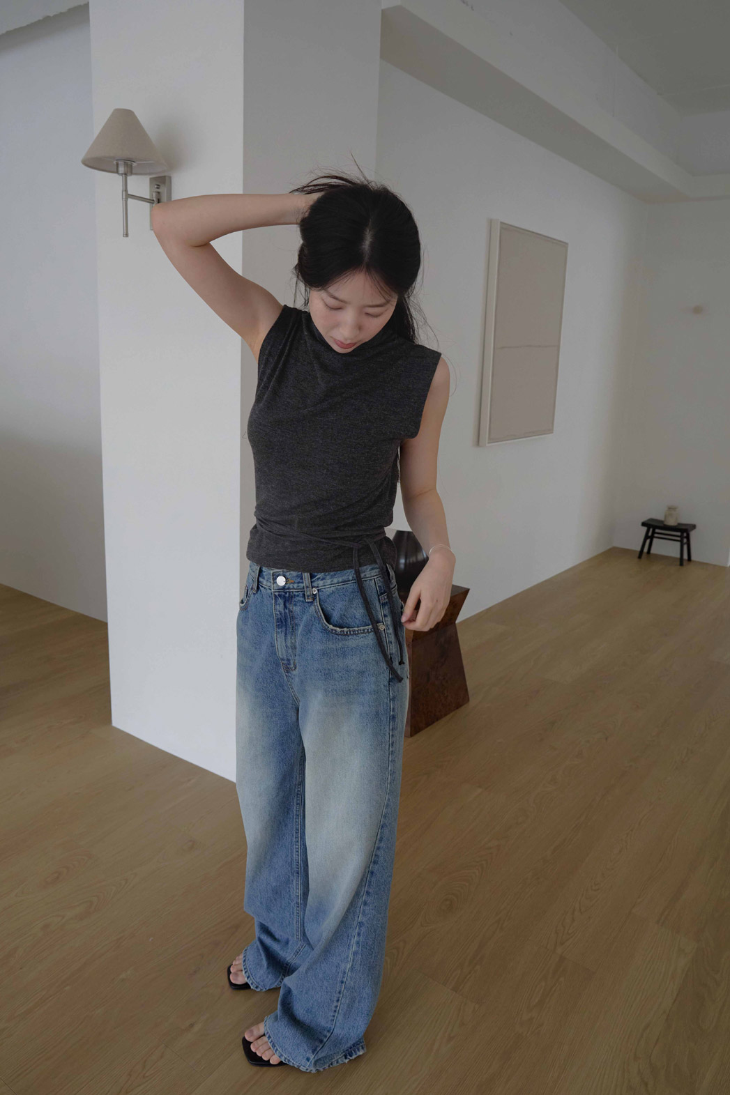 コットンウォッシングビンテージワイド無地デニムパンツオールシーズン | 詳細画像18