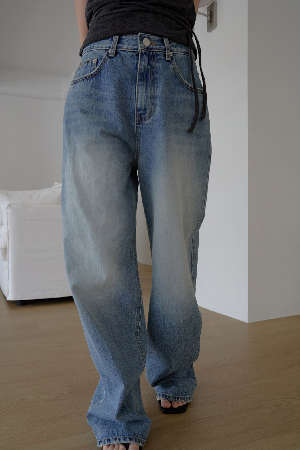コットンウォッシングビンテージワイド無地デニムパンツオールシーズン | 詳細画像21