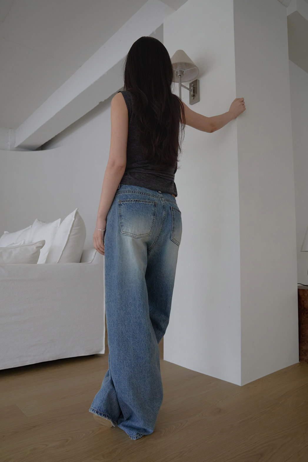 コットンウォッシングビンテージワイド無地デニムパンツオールシーズン | 詳細画像23