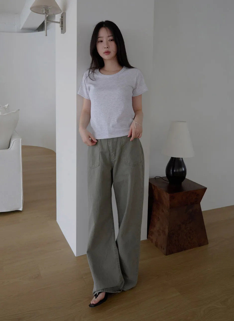 コットンウォッシングポケットワイド無地パンツオールシーズン | 詳細画像1