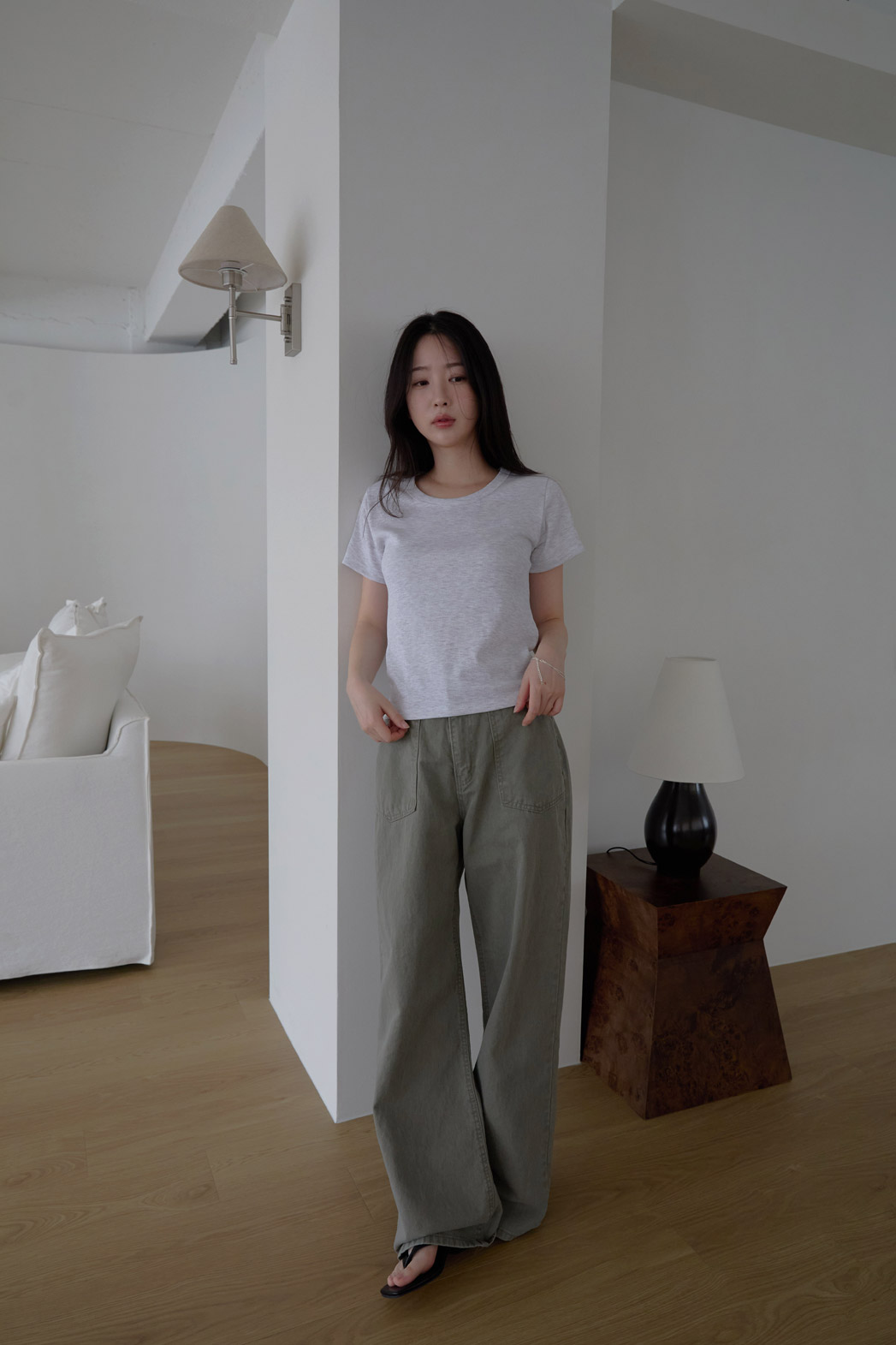 コットンウォッシングポケットワイド無地パンツオールシーズン | 詳細画像2