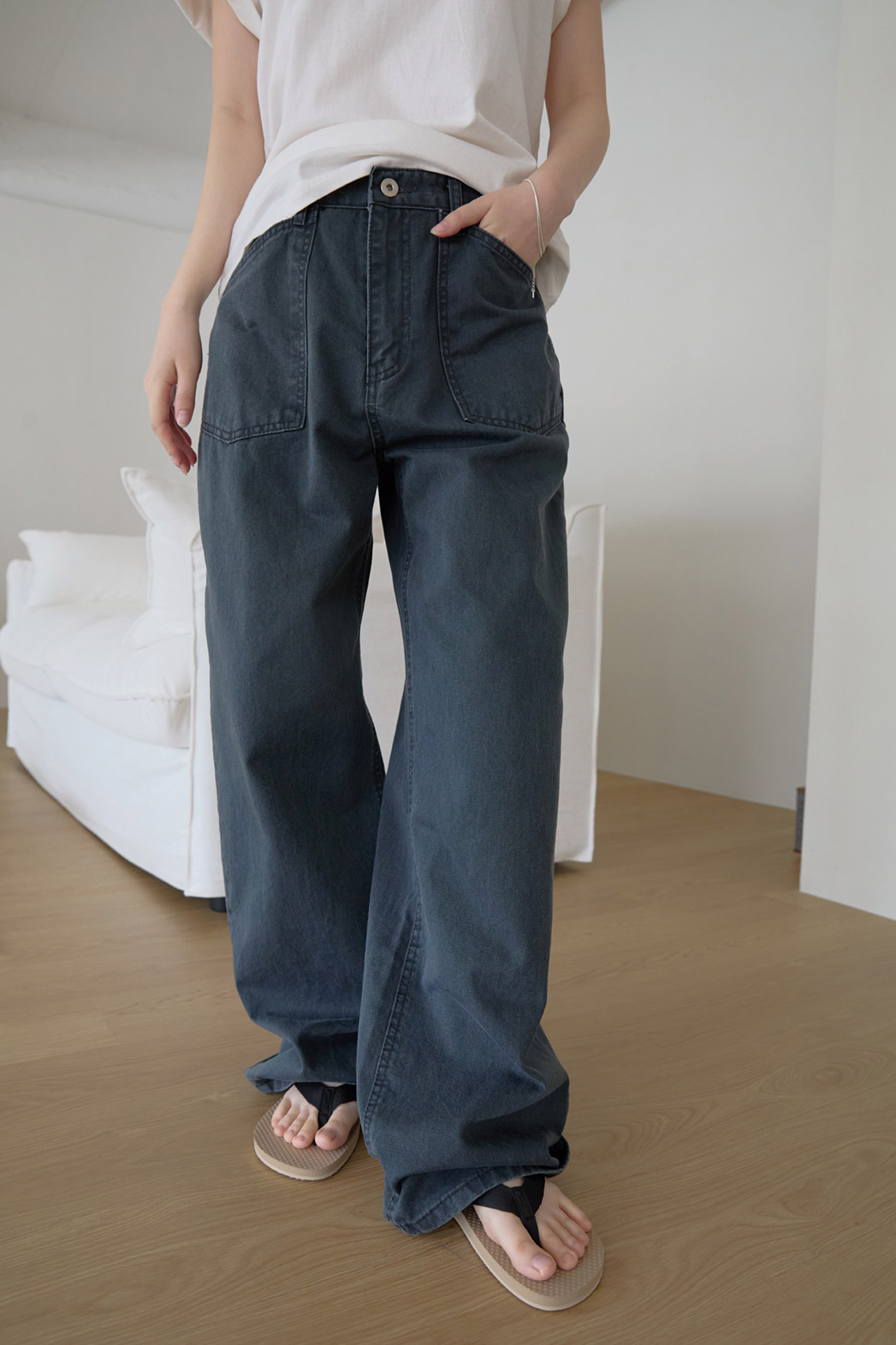 コットンウォッシングポケットワイド無地パンツオールシーズン | 詳細画像17