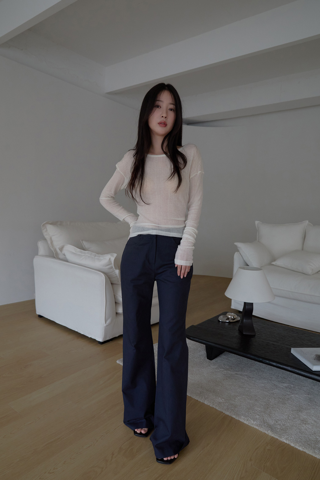 コットンポケットベーシックブーツカットストライプパンツオールシーズン | 詳細画像3