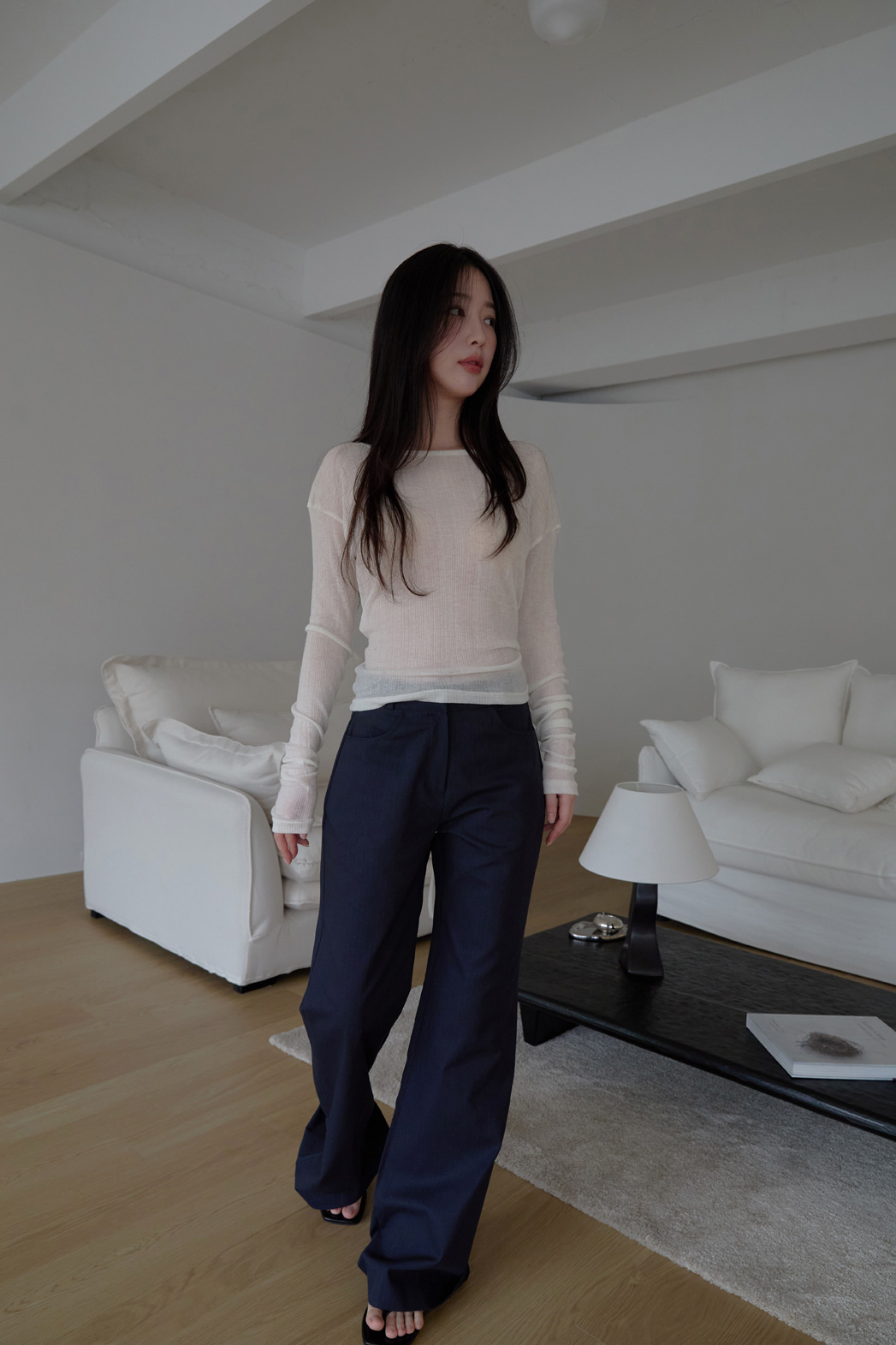 コットンポケットベーシックブーツカットストライプパンツオールシーズン | 詳細画像4