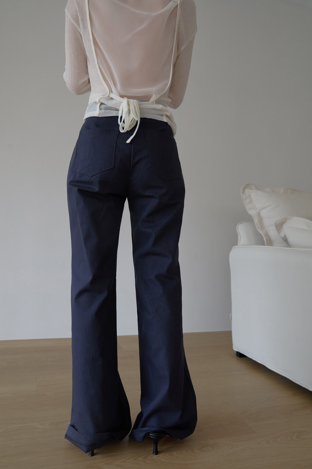 コットンポケットベーシックブーツカットストライプパンツオールシーズン | 詳細画像13