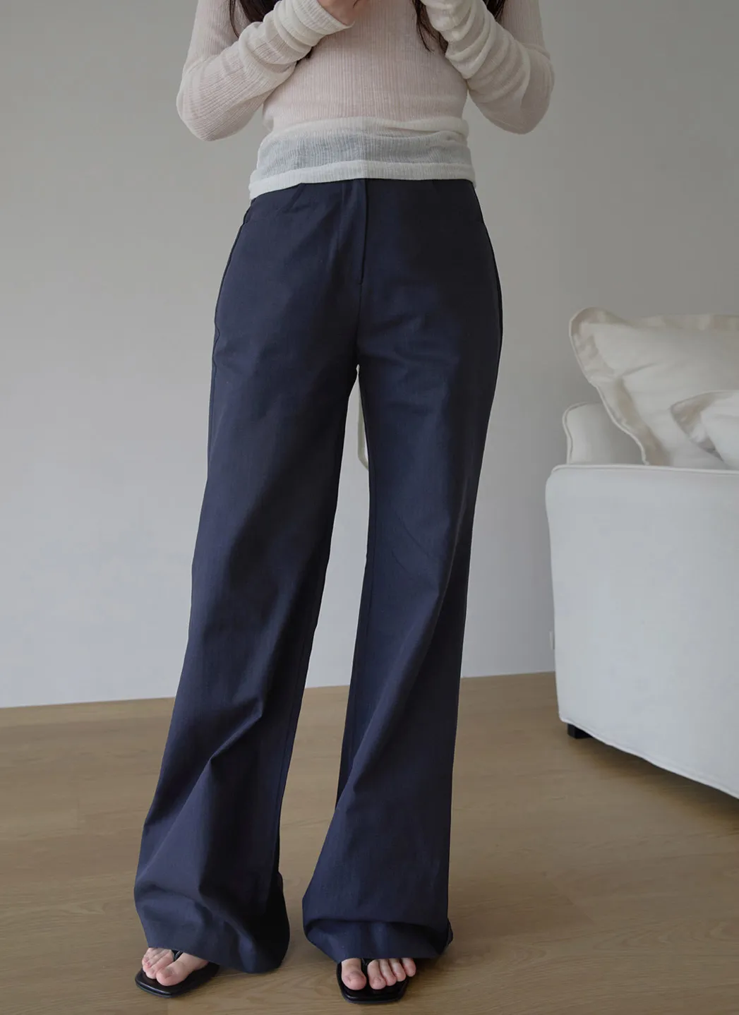 コットンポケットベーシックブーツカットストライプパンツオールシーズン | 詳細画像1