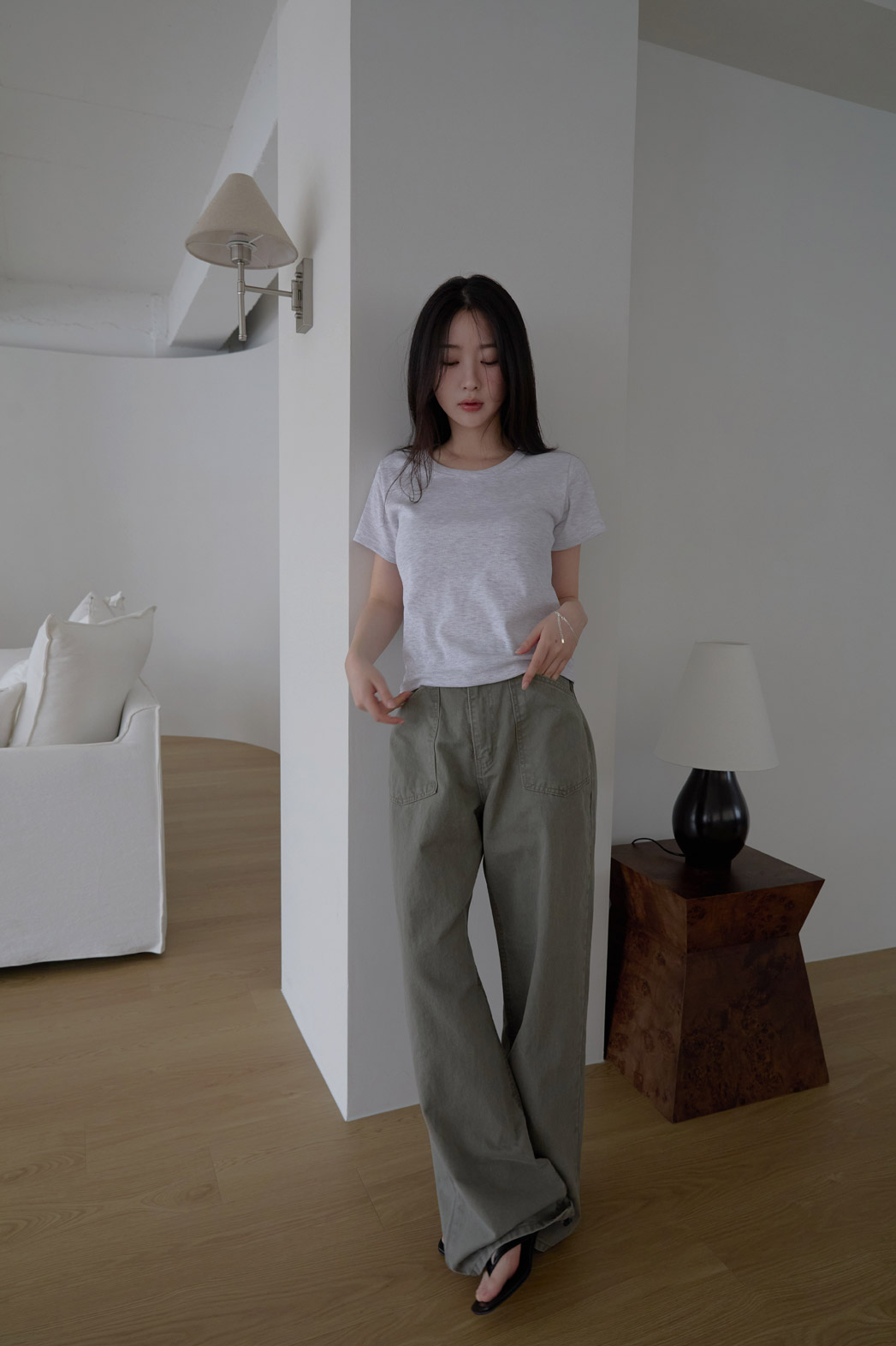 コットンUネックベーシック半袖無地Tシャツオールシーズン | 詳細画像3