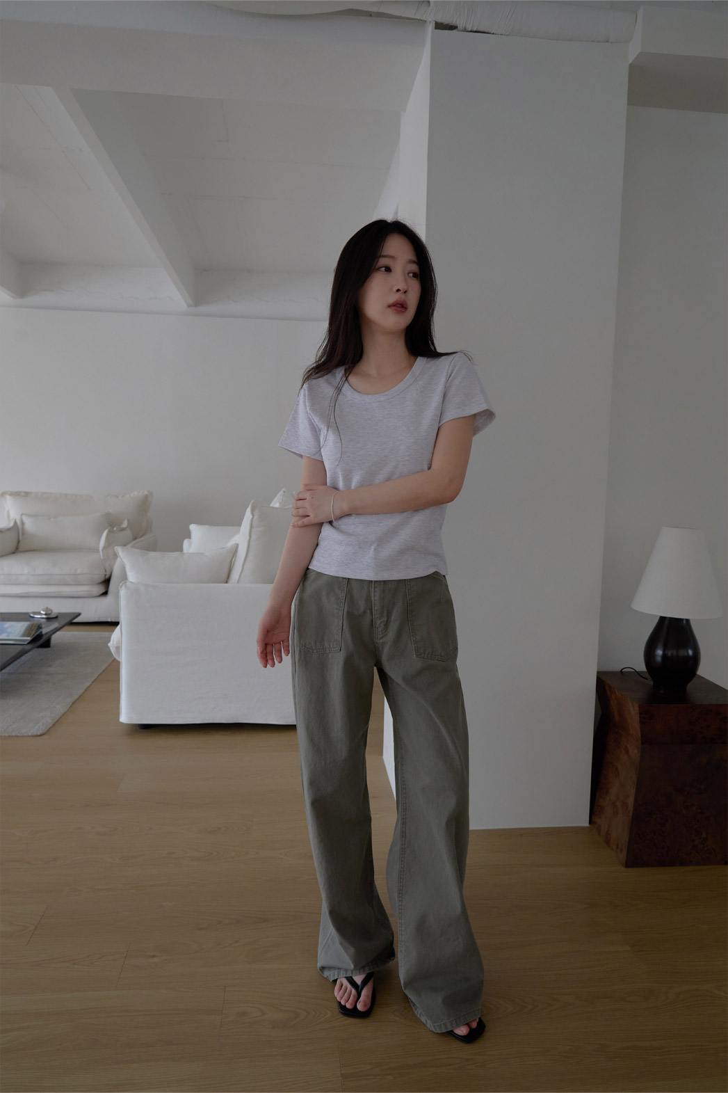 コットンUネックベーシック半袖無地Tシャツオールシーズン | 詳細画像5