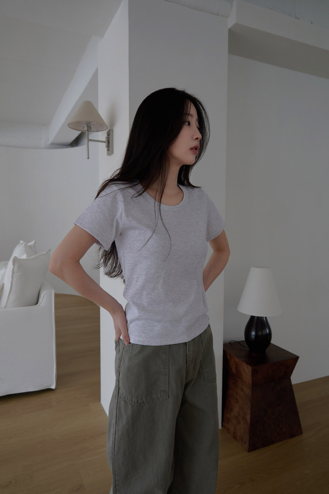 コットンUネックベーシック半袖無地Tシャツオールシーズン | 詳細画像6