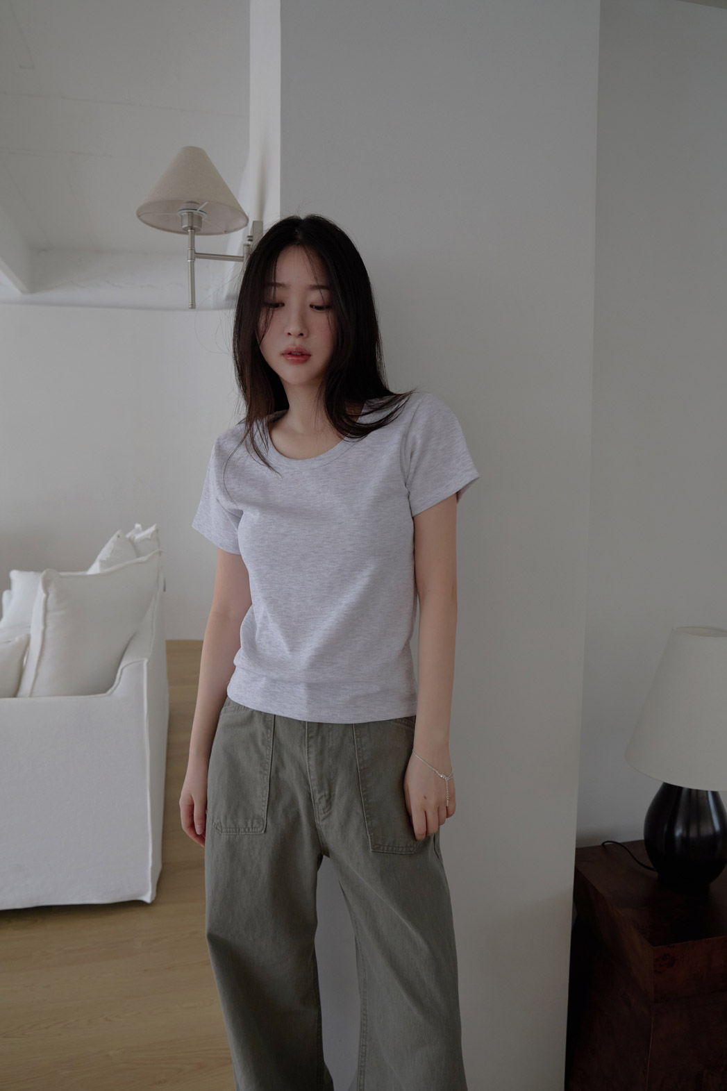 コットンUネックベーシック半袖無地Tシャツオールシーズン | 詳細画像7