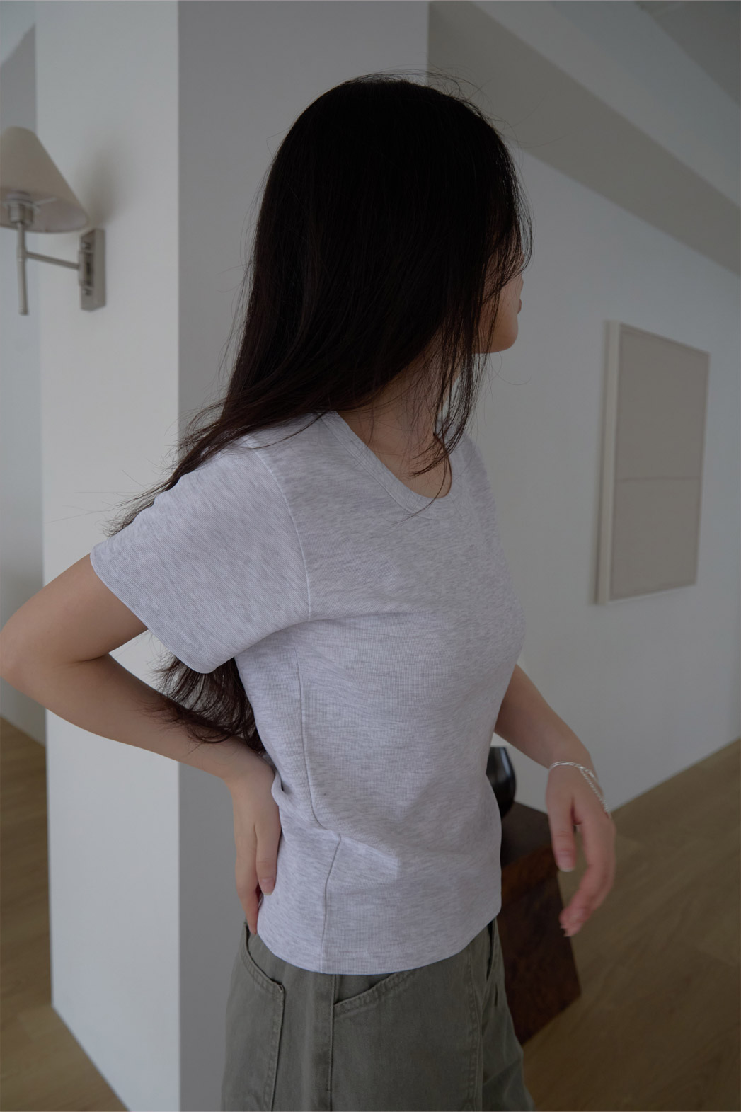 コットンUネックベーシック半袖無地Tシャツオールシーズン | 詳細画像8