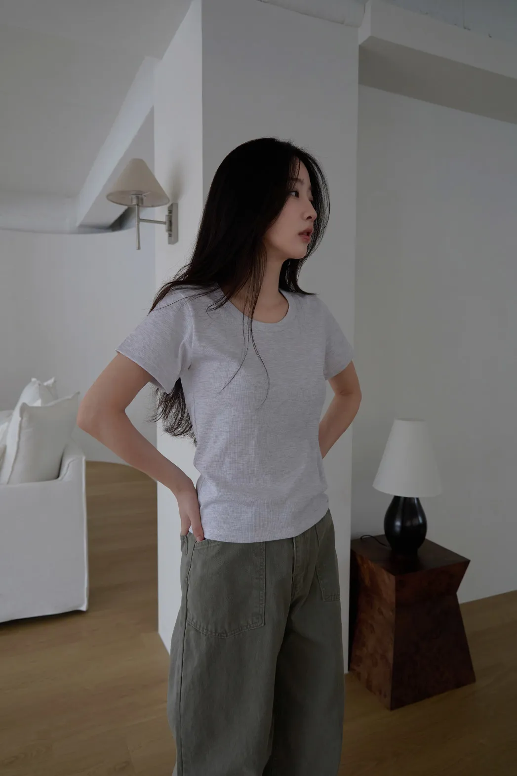 コットンUネックベーシック半袖無地Tシャツオールシーズン | 詳細画像1