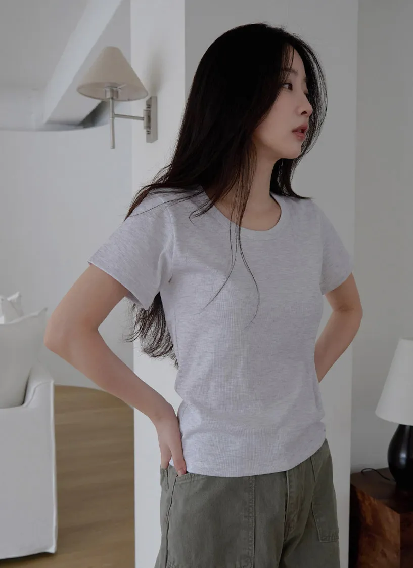 コットンUネックベーシック半袖無地Tシャツオールシーズン | 詳細画像1
