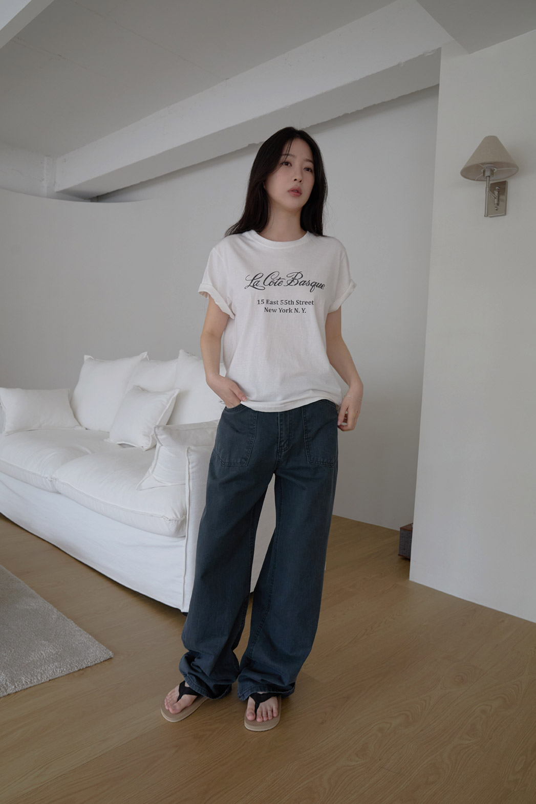 コットンラウンドネックベーシックプリントTシャツオールシーズン | 詳細画像2