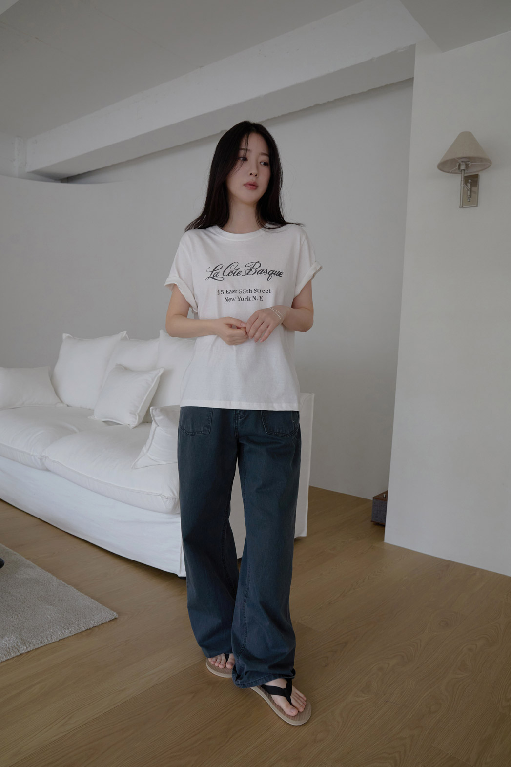 コットンラウンドネックベーシックプリントTシャツオールシーズン | 詳細画像3