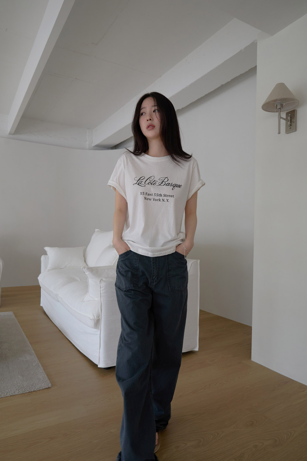 コットンラウンドネックベーシックプリントTシャツオールシーズン | 詳細画像5