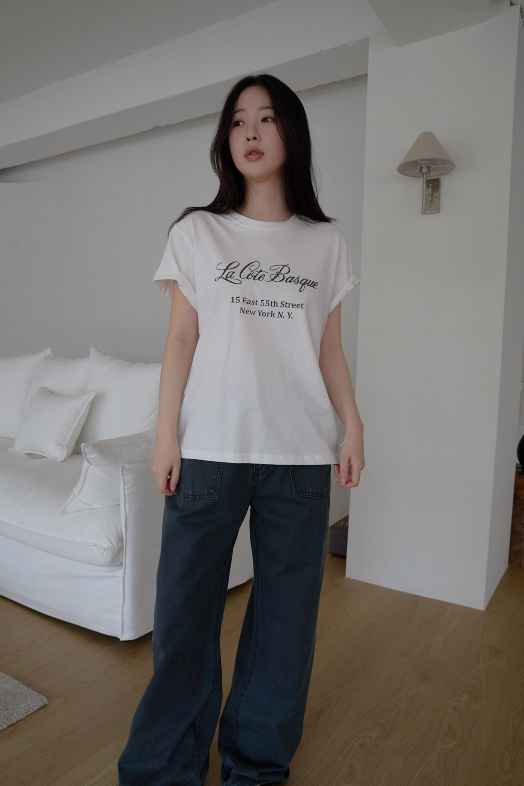 コットンラウンドネックベーシックプリントTシャツオールシーズン | 詳細画像6