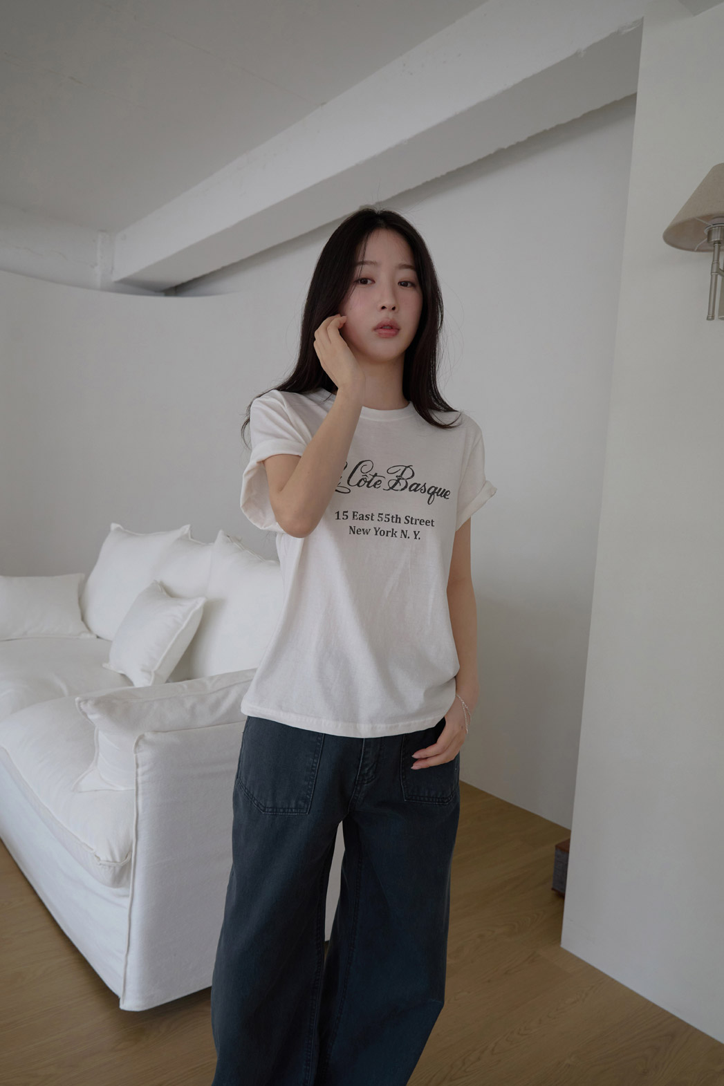 コットンラウンドネックベーシックプリントTシャツオールシーズン | 詳細画像8