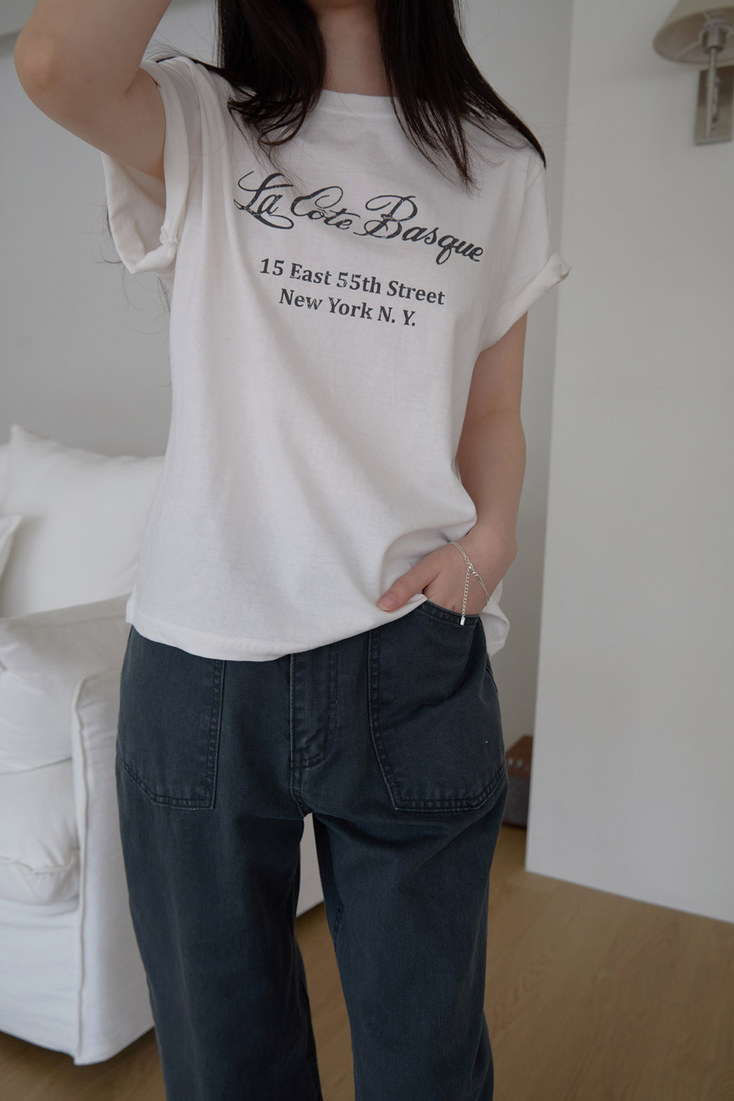 コットンラウンドネックベーシックプリントTシャツオールシーズン | 詳細画像12